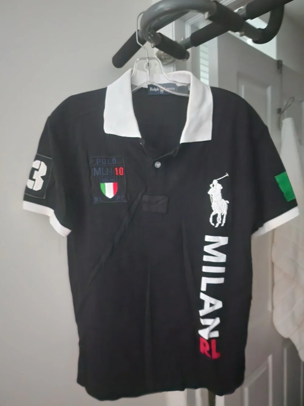 Ralph Lauren Black Polo Shirt with White Collar and Green Patch